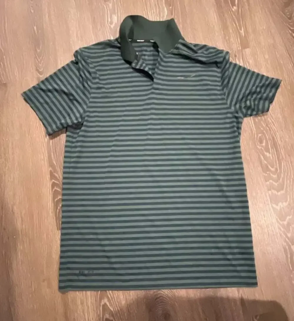 Size M Nike Golf Dri-FIT Men's Short Sleeve Striped Polo Shirt Dark Green
